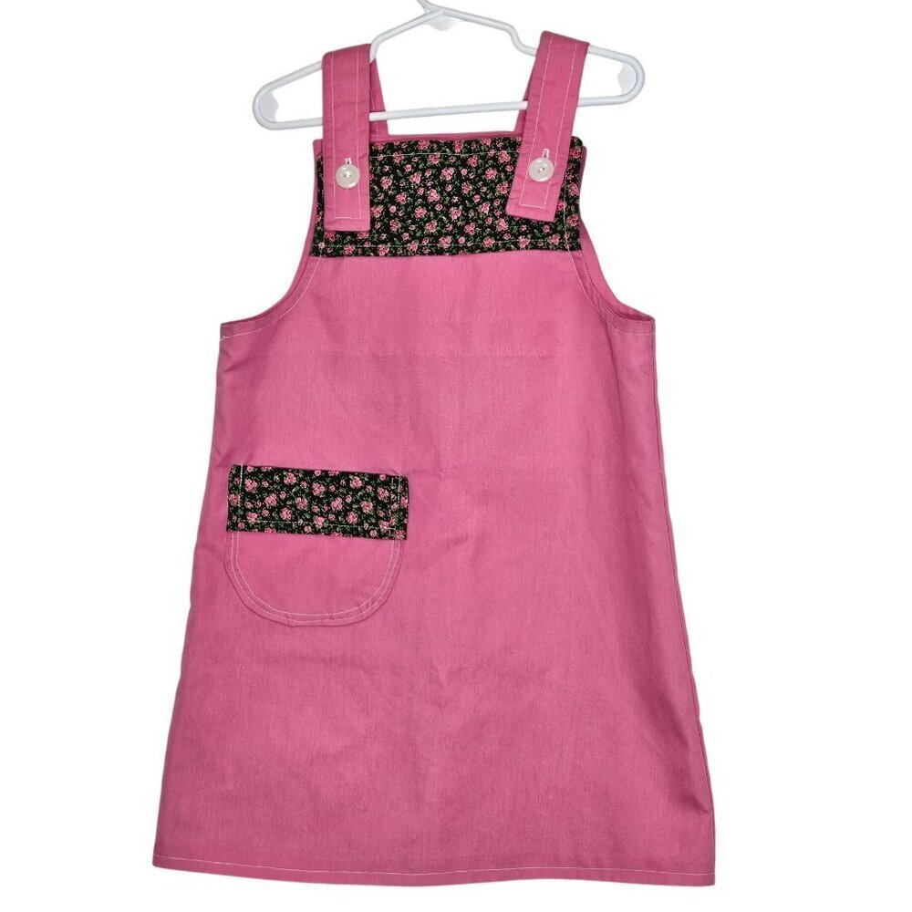 Homemade Pink & Ditzy Floral Girls Pinafore Dress With Pocket size 10 Cottage‎
